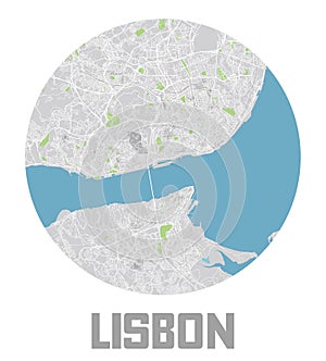 Minimalistic Lisbon city map icon.