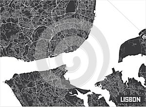 Minimalistic Lisbon city map poster design.