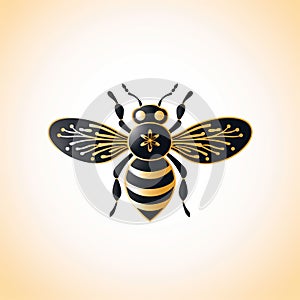 Minimalistic logo emblem symbol with bee on an isolated white background. Label sign for company with beehives and honey