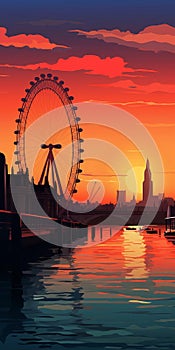 Minimalistic London Eye Sunset Wallpaper