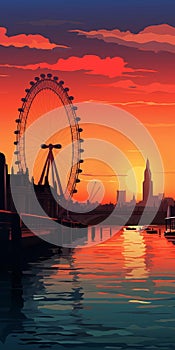Minimalistic London Eye Sunset Wallpaper photo