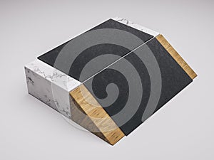 Minimalistic mockup with business cards on wood and warble texture.Creative mockup set.