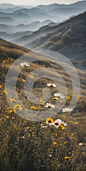 Minimalistic nature scene captured from a distance, located in an open flatland photo