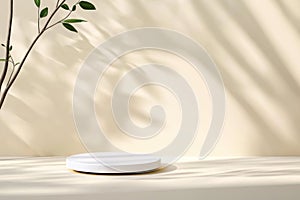 Minimalistic Nature Stage with Podium and Shadows for Cosmetic Display photo