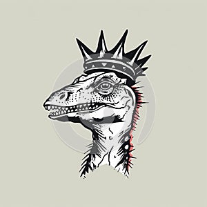 Minimalistic One-line Drawing Of Oviraptor With Crown In Basquiat Style