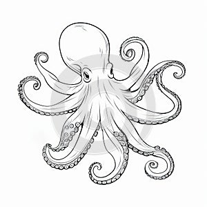 Minimalistic One-line Drawing Of Realistic Octopus