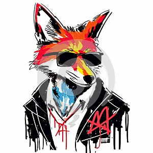 Minimalistic One-line Fox Drawing In Basquiat Style - Png Mascot Emblem