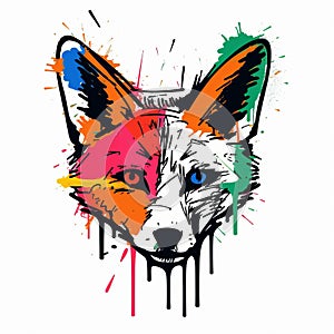 Minimalistic One-line Fox Drawing In Basquiat Style - Png Mascot Emblem