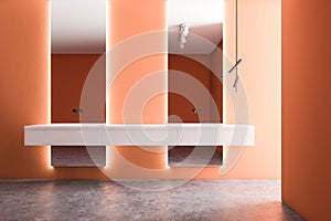 Minimalistic orange bathroom with double sink