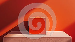 Minimalistic orange cube on a red background