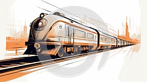 Minimalistic Orange Train Sketch With Streamlined Design
