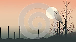 Minimalistic Owl Illustration With Muted Hues And Panoramic Scale