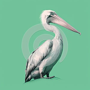 Minimalistic Pelican Illustration On Green Background