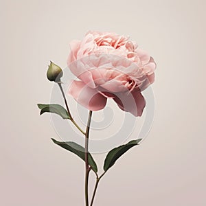 Minimalistic Peony Blossom On Beige Background