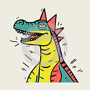 Minimalistic Plateosaurus With Crown: Basquiat Style One-line Drawing