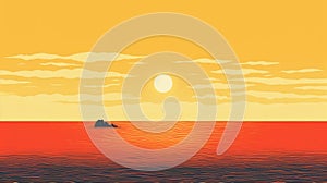 Minimalistic Pop Art Illustration Of Sunset Ocean