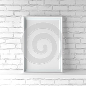 Minimalistic portrait picture frame standing on white painted br