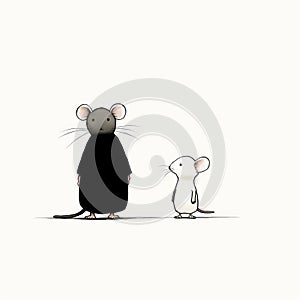 Minimalistic Portraits Of A Cartoon Mouse And A Black Mouse