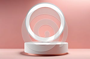 minimalistic product display podium. abstract background for cosmetic products in pink, white tones