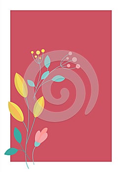 Minimalistic red invitation. Ð¡ard with floral pattern