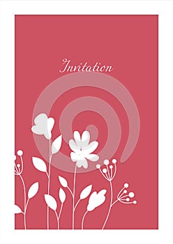 Minimalistic red invitation. Ð¡ard with white floral pattern