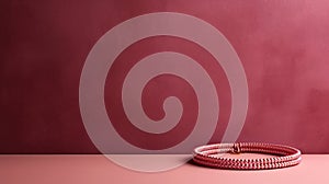 Minimalistic Red Knitted Bracelet On Pink Background - Jewelry Presentation