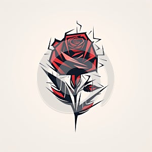 Minimalistic Red Rose Vector Graphic With Bold Black Lines photo