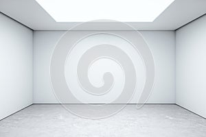 Minimalistic room space with empty white wall