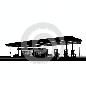 Minimalistic Silhouette Of Gas Station - Architectural Illustration