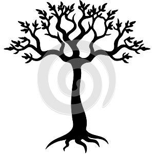 Silhouette of Bare Tree with Roots Vector for Nature Art and Design Projects