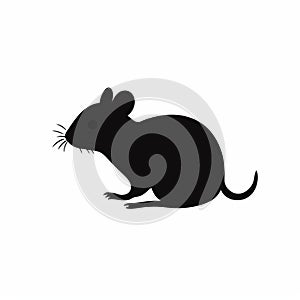 Minimalistic Silhouette Illustration Of A Black Mouse On White Background