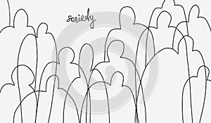 Minimalistic sketch on theme of society. Idea of facelessness of the crowd. Concept of loss of personality in mass. Use