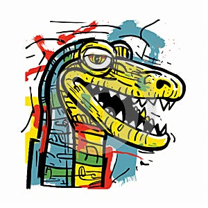 Minimalistic Snake Drawing In Basquiat Style - Mascot Emblem Or Symbol