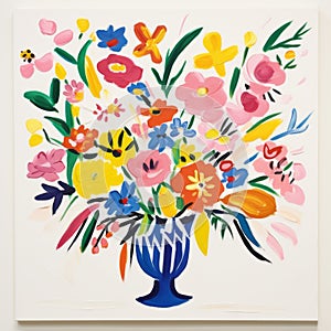 Minimalistic Street Art: Vibrant Bouquet Of Flowers In A Matisse-inspired Vase