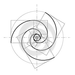 Minimalistic style design. Golden ratio. Geometric shapes. Circles in golden proportion. Futuristic design. Logo. Vector