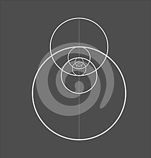 Minimalistic style design. Golden ratio. Geometric shapes. Circles in golden proportion. Futuristic design. Logo. Vector