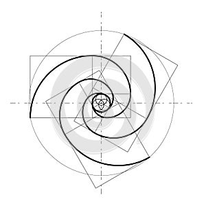 Minimalistic style design. Golden ratio. Geometric shapes. Circles in golden proportion. Futuristic design. Logo. Vector photo