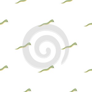 Minimalistic style seamless pattern with green little worm silhouettes shapes. White background