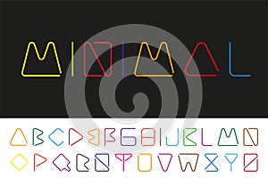 Minimalistic stylish colorful font. Vector english alphabet. Creative one line latin letters