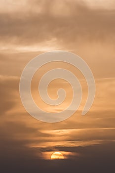 Minimalistic sunset in the cloudy sky in the evening in the Kazakh steppe