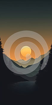 Minimalistic Sunset Landscape Vector Illustration For Mobile Wallpaper photo