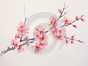 Minimalistic Superb Watercolor Illustration of Xinjiang Cold Air Strikes Wild Apricot Flowers Bloom AI Generated