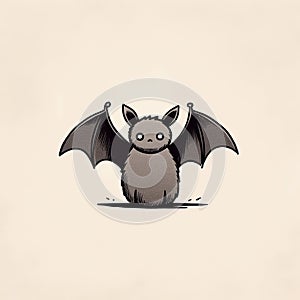 Minimalistic Surreal Cartoon Bat Illustrations On Beige