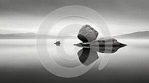 Minimalistic Surrealism: Black And White Rocks And Water In Zen-inspired Seascape
