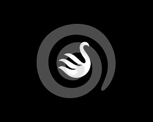 Minimalistic swan logo design. Goose black and white logotype. Bird icon. Vector illustration.
