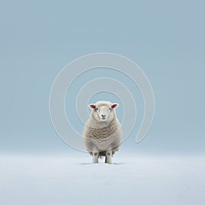 Minimalistic Symmetry: A Cute Sheep In A Snowy Field photo