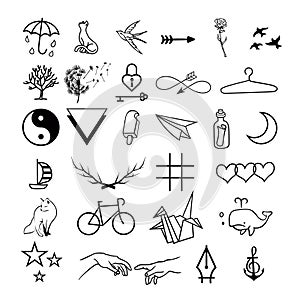 Minimalistic tattoos vector set.