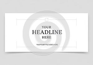 Minimalistic template design featuring a white background with a rectangular layout. Central text