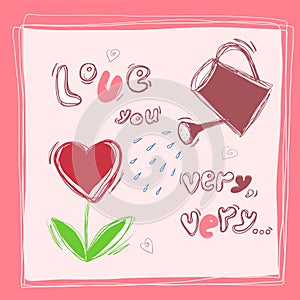 Minimalistic valentines card with hand drawn vector elements