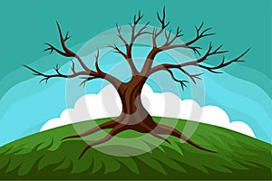 Dead tree on the hill vector art illustration
